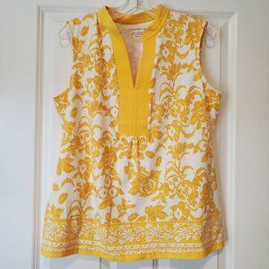 NWOT Macy's Charter Club Yellow/White Ikat Design Sleeveless Top - Misses Large